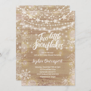 Invitation Baby shower d'hiver Twins Rustic White