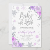 Invitation Baby shower D'Hiver Violet Et Argent (Devant)