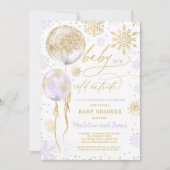 Invitation Baby shower d'hiver violet et doré (Devant)
