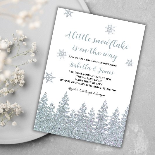 Invitation Baby shower d'hiver Woodland Little Snowflake