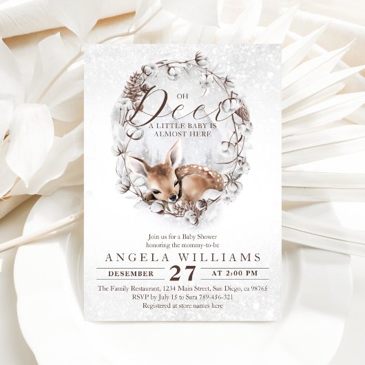 Invitation Baby shower d'hiver Woodland Oh Deer
