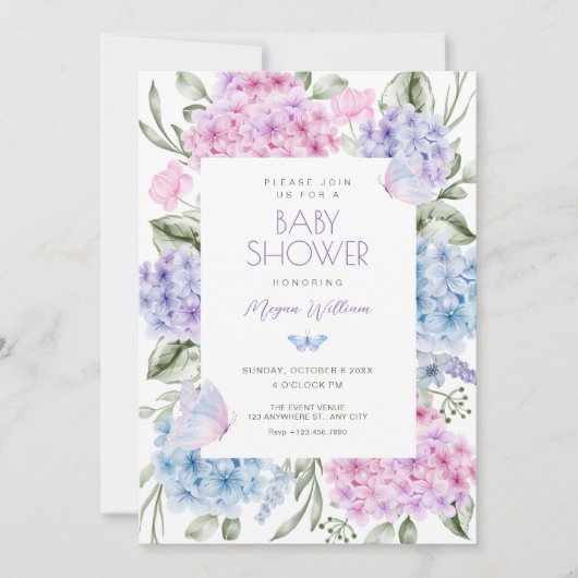 Invitation Baby shower d'hydrangée florale (Devant)