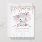 Invitation Baby shower Diamant d'éléphant rose Fille (Devant)
