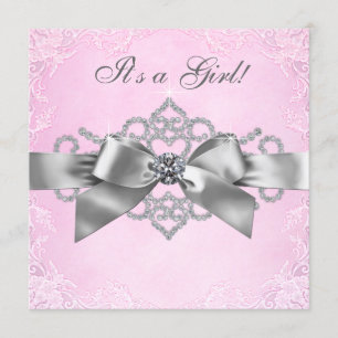 Invitation Baby Shower Diamants Blancs Rose et Gris