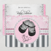 Invitation Baby Shower Diamants Roses et Perles Jolies (Devant / Derrière)