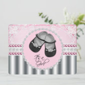 Invitation Baby Shower Diamants Roses et Perles Jolies (Debout devant)