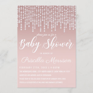 Invitation Baby shower Diamond Pink à percussion rose