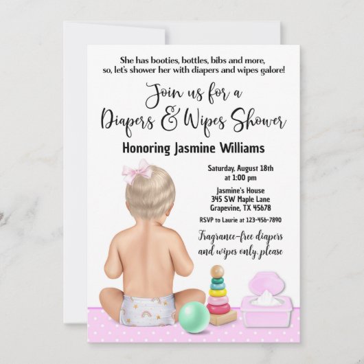 Invitation Baby shower Diapeurs et linges (Devant)