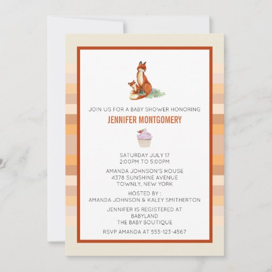 Invitation Baby shower d'illustration d'aquarelle Fox et Baby (Devant)