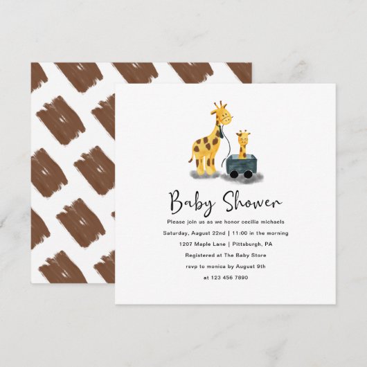 Invitation Baby shower d'illustration de la Giraffe mignonne (Devant / Derrière)