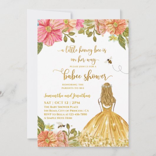 Invitation Baby shower d'illustration Girl Bee (Devant)