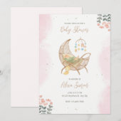 Invitation Baby shower d'illustration rose et Brown (Devant / Derrière)