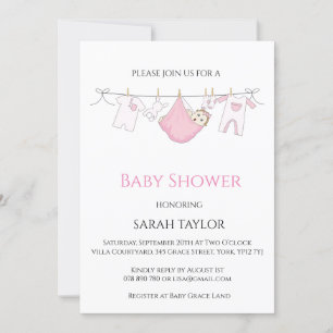 Invitation Baby shower d'illustration rose simple