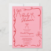 Invitation Baby shower d'illustrations de rubans de arcs rose (Devant)