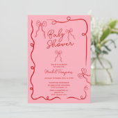 Invitation Baby shower d'illustrations de rubans de arcs rose (Debout devant)