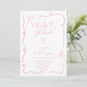 Invitation Baby shower d'illustrations en ruban des arcs rose (Debout devant)