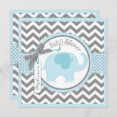 Invitation Baby shower d'impression Blue Elephant et Chevron (Devant / Derrière)