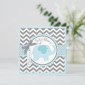 Invitation Baby shower d'impression Blue Elephant et Chevron (Debout devant)