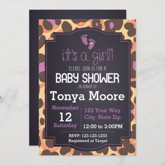 Invitation Baby shower d'impression Cheetah (Devant / Derrière)