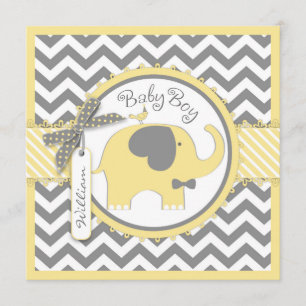 Invitation Baby shower d'impression Chevron cravate jaune élé