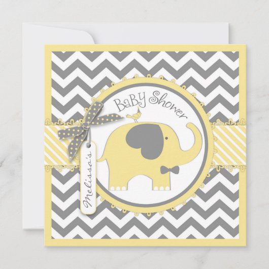 Invitation Baby shower d'impression Chevron cravate jaune élé (Devant)