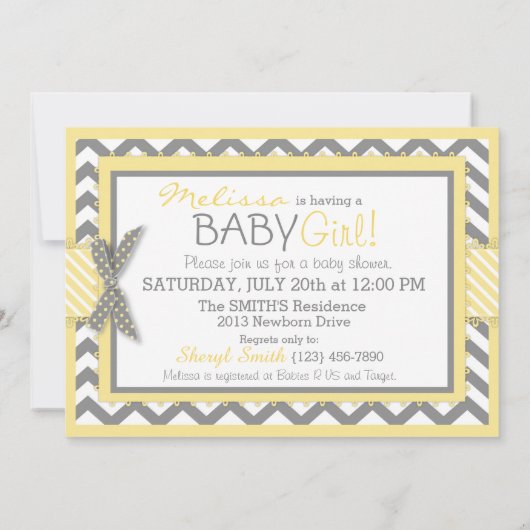 Invitation Baby shower d'impression Chevron Eléphant Jaune (Dos)