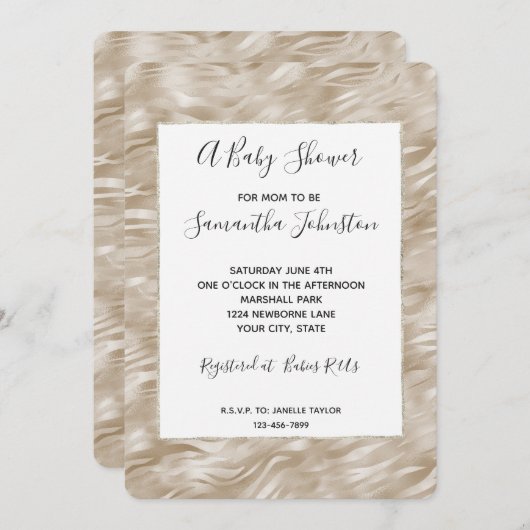 Invitation Baby shower d'impression Chic Gold Zebra (Devant / Derrière)