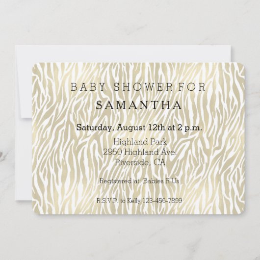 Invitation Baby shower d'impression Chic Gold Zebra (Devant)