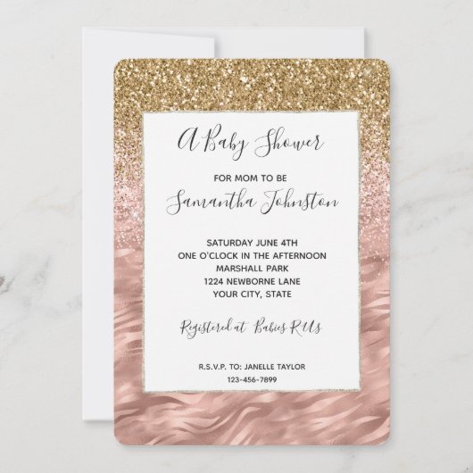 Invitation Baby shower d'impression Chic rose Glitz Zebra (Devant)
