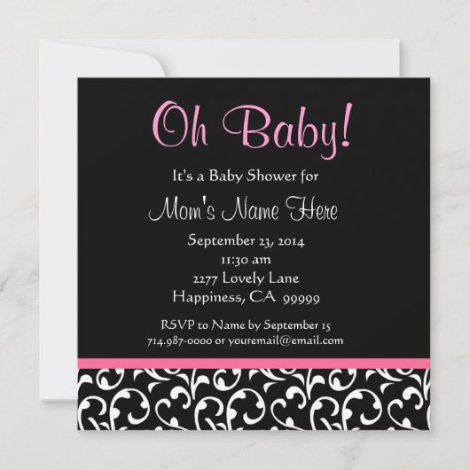 Invitation Baby shower D'Impression Coupe noire blanche rose (Devant)
