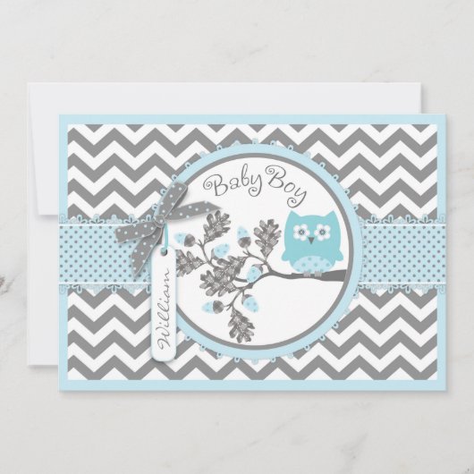Invitation Baby shower d'impression de Blue Owl Chevron (Devant)