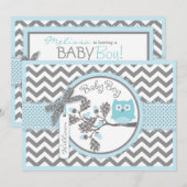 Invitation Baby shower d'impression de Blue Owl Chevron (Devant / Derrière)