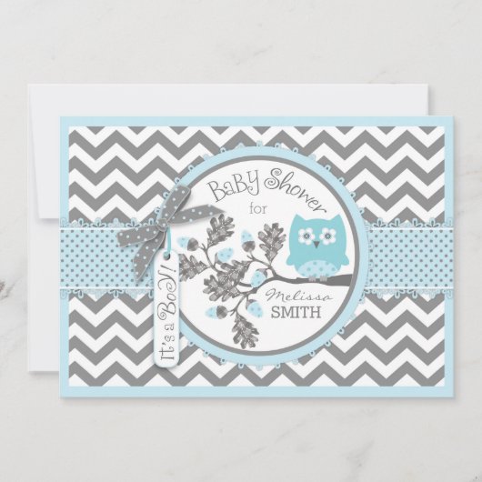Invitation Baby shower d'impression de Blue Owl Chevron (Devant)