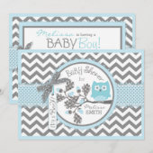 Invitation Baby shower d'impression de Blue Owl Chevron (Devant / Derrière)