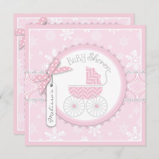 Invitation Baby shower d'impression de chariot et de flocon (Devant / Derrière)