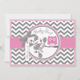 Invitation Baby shower d'impression de Chevron Owl Pink