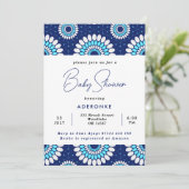 Invitation Baby shower d'impression de cire bleu et blanc afr (Debout devant)