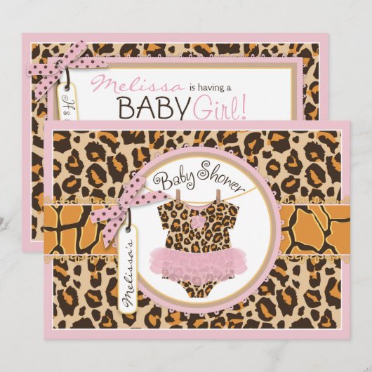 Invitation Baby shower d'impression de guépard de tutu de (Devant / Derrière)
