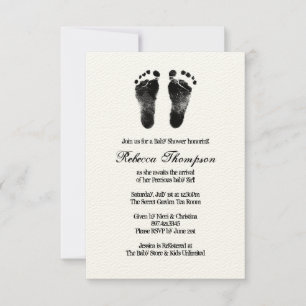 Invitation Baby shower d'impression de pieds noirs et blancs