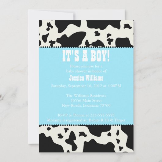 Invitation Baby shower d'impression de vache (Devant)