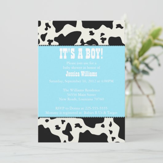 Invitation Baby shower d'impression de vache (Debout devant)