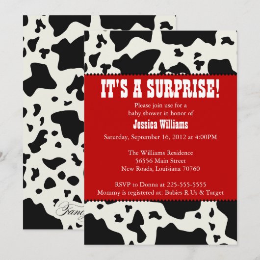 Invitation Baby shower d'impression de vache (Devant / Derrière)