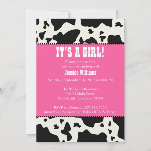 Invitation Baby shower d'impression de vache (Devant)