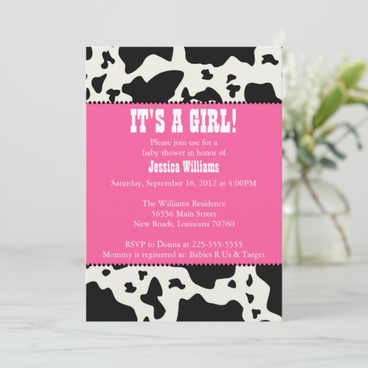 Invitation Baby shower d'impression de vache (Debout devant)