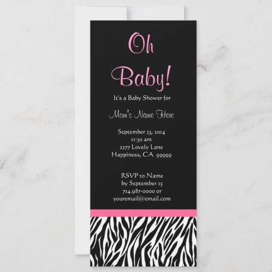 Invitation Baby shower d'impression en noir blanc rose Zebra (Devant)