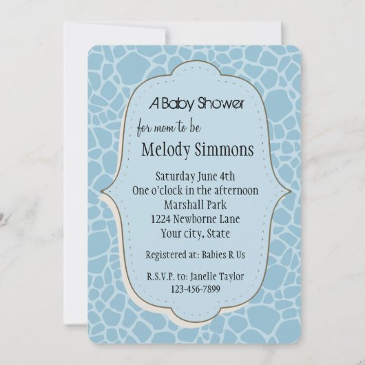 Invitation Baby shower d'impression Giraffe bleue (Dos)