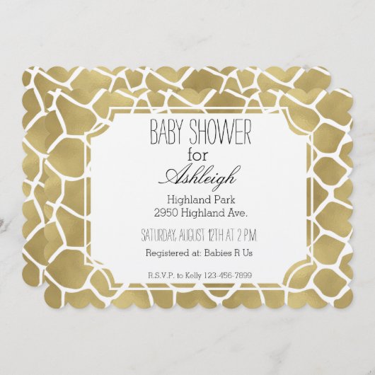 Invitation Baby shower d'impression Gold Giraffe (Devant / Derrière)