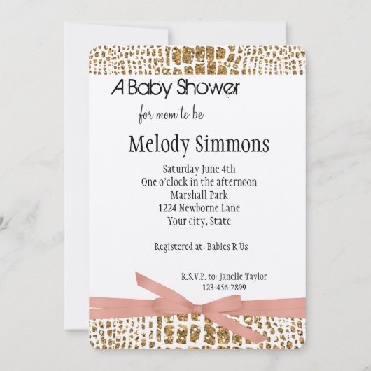 Invitation baby shower d'impression Gold Glam Faux Parties sc (Dos)