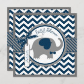 Invitation Baby shower d'impression Navy Elephant et Chevron (Devant / Derrière)