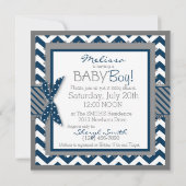 Invitation Baby shower d'impression Navy Elephant et Chevron (Dos)